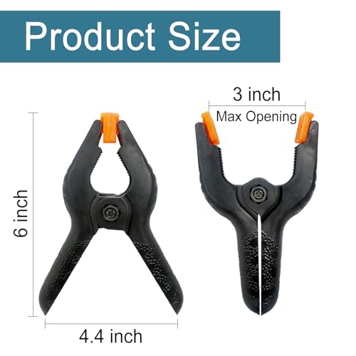 8 Pack 6 Inch Plastic Spring Clamps, Big Clips Heavy Duty, Large Spring Clamps for Woodworking, Backdrop Stand, Crafts, Photography, Banner, Balloon Arch Garland Clips, Strong Clamp with Soft Tips - size: 6in-8P