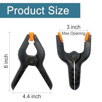8 Pack 6 Inch Plastic Spring Clamps, Big Clips Heavy Duty, Large Spring Clamps for Woodworking, Backdrop Stand, Crafts, Photography, Banner, Balloon Arch Garland Clips, Strong Clamp with Soft Tips - size: 6in-8P