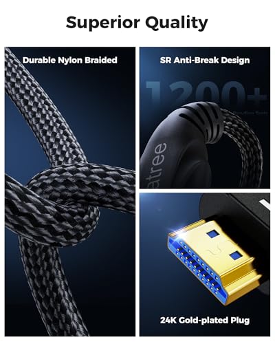 Cratree Long HDMI Cable 30FT - 8K 60hz, High Speed HDMI Cable 4K 120hz Braided,48Gbps,HDCP 2.2&2.3,eARC - Compatible with HDTV,Projector,Monitor and More - size: 30 FT
