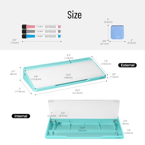 LOUKIN Glass Desktop Whiteboard, 15.3" x 5.6" Dry Erase Desk Board with Dotted and Graduated Surface, Desktop Buddy, Great for Design and Drawing, 3 Markers and 1 Dry Erase Eraser Included (Sky Blue) - color: Sky Blue