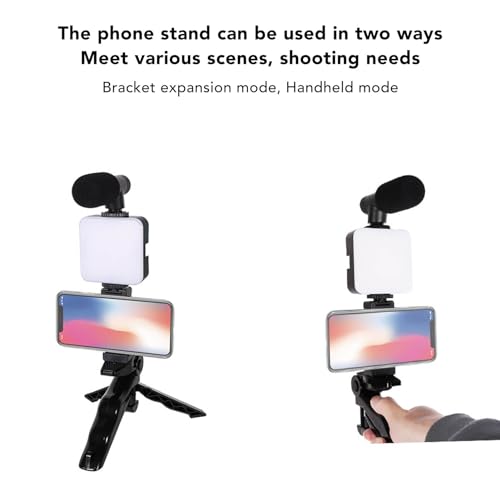Smartphone Vlogging Kit, YouTube Starter Kit, Video Rig Camera Cage Mount Holder for Live Stream Vlog Conference Selfie, Accessories: Phone Tripod, LED Light and Microphone