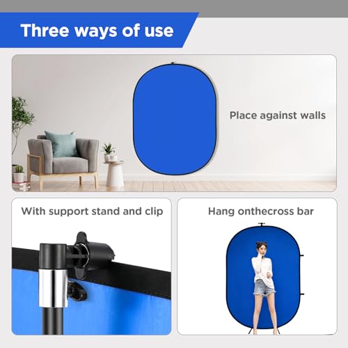 Blue& Gray Chromakey Backdrop with Clip,Portable 3X5ft Blue&Grey Screen 2 in 1 Pop Up Collapsible Backdrop for Photo and Video Shooting,Gaming - color: Blue&Gray