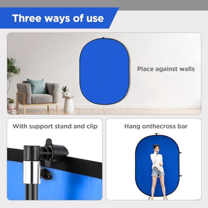 Blue& Gray Chromakey Backdrop with Clip,Portable 3X5ft Blue&Grey Screen 2 in 1 Pop Up Collapsible Backdrop for Photo and Video Shooting,Gaming - color: Blue&Gray
