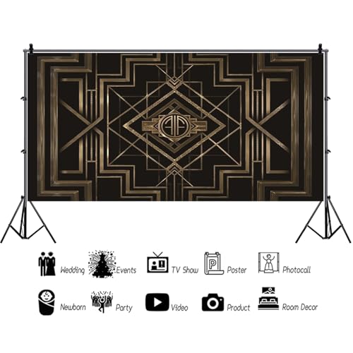 20x10ft Theme Backdrops for Photography Black and Golden Retro Texture Background Luxury Party Crazy Carnival Happy Birthday Party Portrait Booth Photo Studio Video Shooting Props - size: 20x10ft
