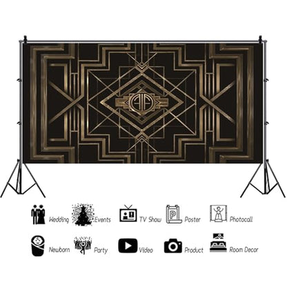 20x10ft Theme Backdrops for Photography Black and Golden Retro Texture Background Luxury Party Crazy Carnival Happy Birthday Party Portrait Booth Photo Studio Video Shooting Props - size: 20x10ft