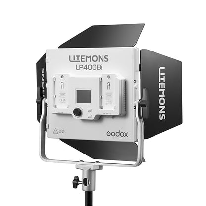 Godox Litemons Bi-Color LED Light Panel for Video & Photography, 36W Output, 2800–6500K CCT, CRI 96, Bluetooth App Control, NP-F Battery Power, Barndoors & Carry Case (LP400Bi)