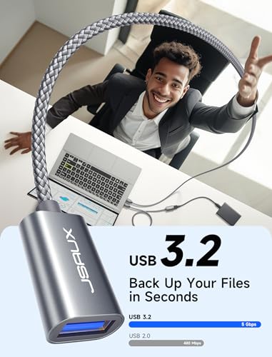 JSAUX USB 3.0 Extension Cable 0.5M, USB A Male to Female Extension Cord Durable Braided Material Fast Data Transfer Compatible with USB Keyboard, Flash Drive, Hard Drive, Xbox-Grey - size: 1.6FT