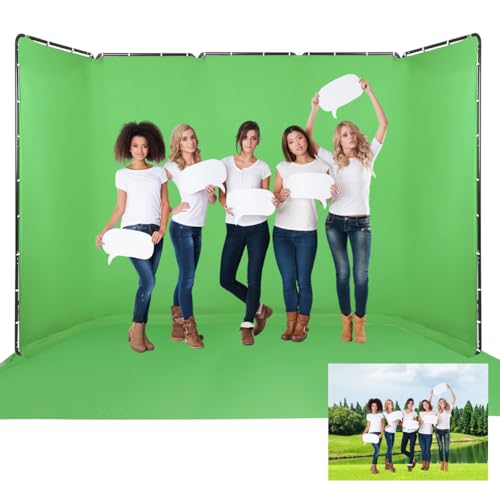Professional 7.87ftx16.4ft Portable Large Chromakey Green Screen Wide Backdrop Kit with Stand Photography Background Support System for Photo Studio Video Shoot, Live Streaming, Party, Stage