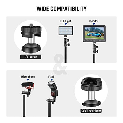 NEEWER Light Stand Mount Adapter with Cold Shoe and 1/4” Screw Mini Ball Head, Reversible Mounting Plate for Camera Monitor Ring Lights, Fits Flat Head/Boom arm/C Stands, Max. Load 22lb/10kg - style: ST-GM06