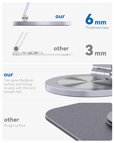 Phone Stand for Desk, 360° Rotating Dual Adjustable Foldable Holder, Heavy Solid All-Aluminum Base Anti-Slip Stable Support for Home Office Study, Fits iPhone Galaxy 4-8" Phones (Grey) - color: Space Grey