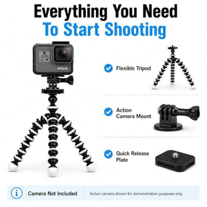 Acuvar 10" Flexible Octopus Tripod for GoPro, DJI Osmo Action & Action Cameras, Bendable Mini Tripod with Action Camera Mount, Quick Release Plate & 360° Ball Head - style: Tripod + Adapter for GoPro