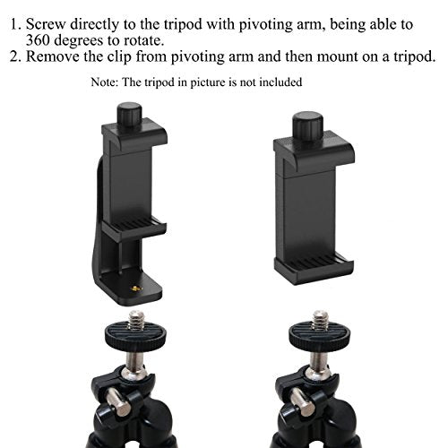 Ailun Phone Holder/Vertical and Horizontal Tripod Mount Adapter Rotatable Bracket with 1/4 inch Screw, Adjustable Clip for iPhone, Android Cell Phone, Selfie Stick, Camera Stand