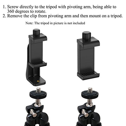 Ailun Phone Holder/Vertical and Horizontal Tripod Mount Adapter Rotatable Bracket with 1/4 inch Screw, Adjustable Clip for iPhone, Android Cell Phone, Selfie Stick, Camera Stand