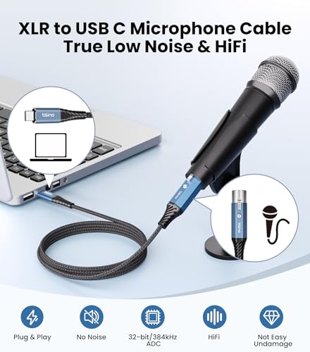 Tisino XLR to USB C Microphone Cable, Upgraded Hi-Fi Audio Recording Cable USB C Microphone Cable for Dynamic Microphones/Recorder/Laptop/Tablet, 0.5m/1.6ft - size: 0.5 m