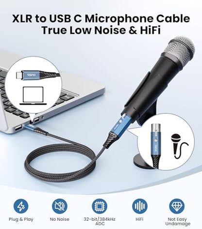 Tisino XLR to USB C Microphone Cable, Upgraded Hi-Fi Audio Recording Cable USB C Microphone Cable for Dynamic Microphones/Recorder/Laptop/Tablet, 0.5m/1.6ft - size: 0.5 m