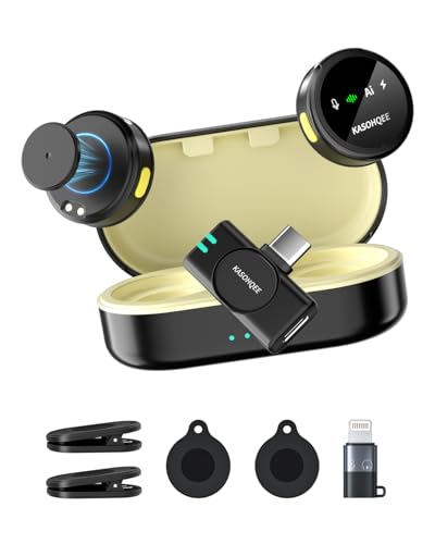 Wireless Lavalier Microphone for iPhone 17/16/15/14, iPad & Android, Magnetic Clip-on Mini Mic with Charging Case,30H Playtime Plug-Play Lapel Lavalier Mic for Vlog TikTok, AI Noise Reduction - color: 2 TX+USB-C Rx+Lightning Adapter+Charing Case