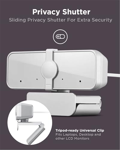Lenovo HD 1080p Webcam (300 FHD) - Monitor Camera with 95° Wide Angle, 360° Rotation Pan & Tilt, Dual Microphones – Attachable Desktop Cam with Privacy Shutter for Remote Work, Streaming & Gaming - color: Cloud Gray, style: 300 FHD