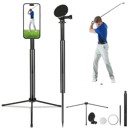 Golf Tripod & Monopod,Golf Swing Phone Holder,47.6" Magnetic Adjustable Aluminum Alloy Selfie Stick,Record Golf Swing and Training Aid,w/Spike Stake Mount,Compatible with All Phone Camera GoPro