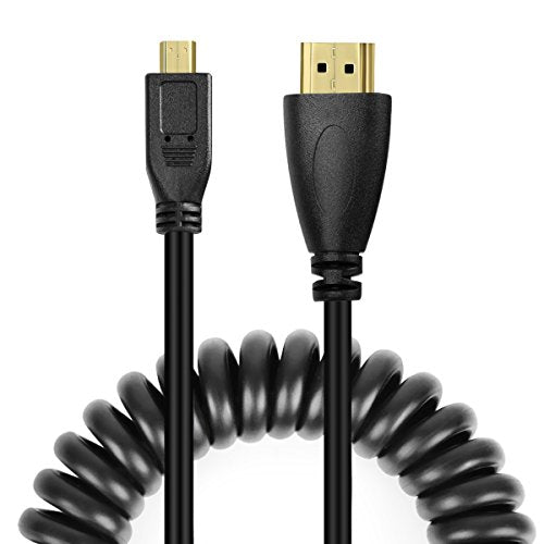 UCEC Micro HDMI to HDMI Coiled Cable (1-6ft), Male to Male, High Speed, Supports 3D, 4K UHD, 1080p and Audio Return, Suitable for Projector, Laptop, Monitor, PC, Television, Tablet - color: spring micro HDMI cable