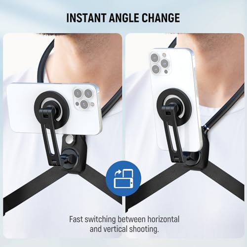 NEEWER Magnetic Neck Holder for Action Camera & Phone, Hands Free Neck Mount with Chest Strap Compatible with GoPro DJI Insta360 iPhone, Phone Holder for POV Vlog Video Recording, GP26 - style: GP26