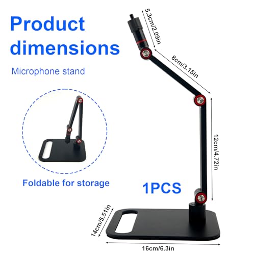 Microphone Stand Desk, Max Load 3.3lb Adjustable Desktop Mic Arm Stand with Thread Adapters for Podcast Streaming Gaming Studio Table Mount Accessories