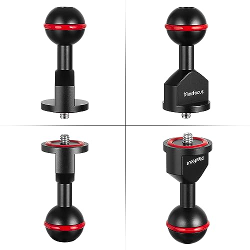 MINIFOCUS 2Pcs 1'' Ball Adapter to 1/4"-20 Screw, Universal Ball Joint Bracket with 1/4" Screw Base Adapter for Underwater Camera Arm Tray Diving Photography System - color: 1/4" Screw