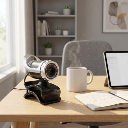 USB 2.0 0. Pixels Clipon Webcam,Clip on PC Camera,Plug and Play HD Web Camera with 360 Rotating Stand & Builtin Microphone for PC (Silver) - color: Silver