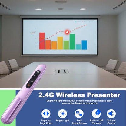 QUI Presentation Clicker with Volume Control, 2.4GHz USB Wireless Presenter Remote, PowerPoint Clicker Slide Advancer Compatible with Mac, Windows, Google Slides, Keynote - color: Purple, size: S