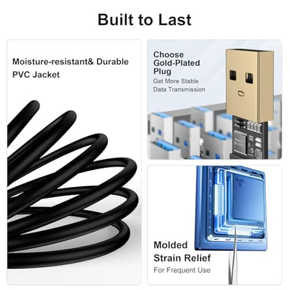 10FT 3.0A USB Extension to USB Extender Cable,USB A Extension Power Cords,USBA Male to Female Hub Fast Data Transfer Wire for HP Printer Webcam Flash Drive Hard Drive Camera Mouse