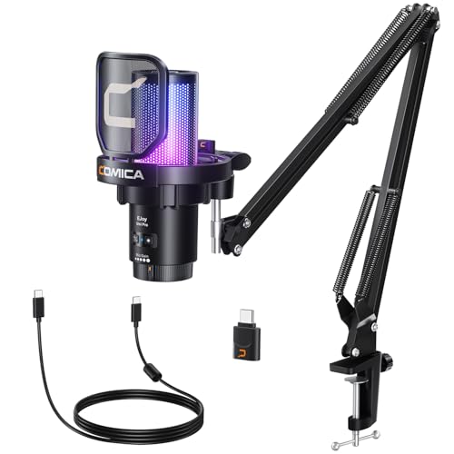 COMICA Ejoy Uni PRO(A) USB Wireless Microphone with Noise Cancellation, RGB Lights, Monitoring, Muting, Boom Arm Mic for Computer, PS5, PS4, Streaming, Podcast, Chat, Twitch, Discord(Black) - color: Black, size: Uni PRO(A)