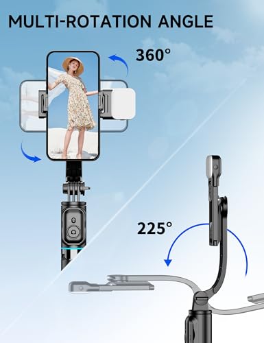 42" Selfie Stick Tripod with Fill Light Extendable Phone Stand All-in-1 Selfie Stick Travel Tripod with Detachable Remote & Phone Holder Cell Phone Tripod Compatible with iPhone/Android - color: Black with Light
