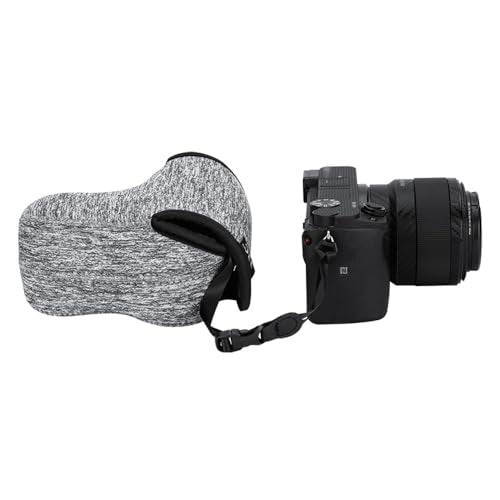 KIWIFOTOS Neoprene Camera Sleeve for Fuji X-T30 III A6600+18-55mm Lens | 6mm thick Neoprene Pouch for fits Camera≤4.9x2.9x5". Scratch-resistant. Touch-fastening flap. without strap - color: Camera Sleeve Gray
