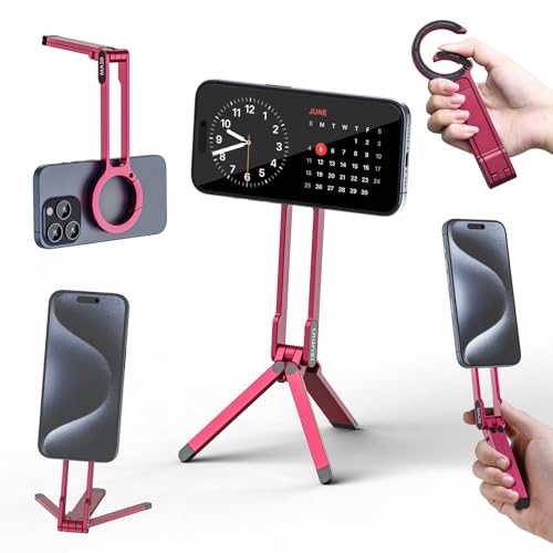 ULANZI MA30 Magnetic Phone Tripod Stand for iPhone - Aluminium Maglock Smartphone Mini Tripod Pocket Cell Phone Stand Strong Magnet Quick Mount Compatible with iPhone 17 16 15 14 13 12 Series, Red - color: Red
