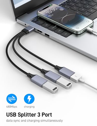 USB Y Splitter 1 in 3 Out, USB Male to 3 Female Cable for PC, Tablet, Laptop, MacBook, Keyboard, PS4, PS5, Mouse, FlashDrive, LED, Etc. - size: 1 Pack