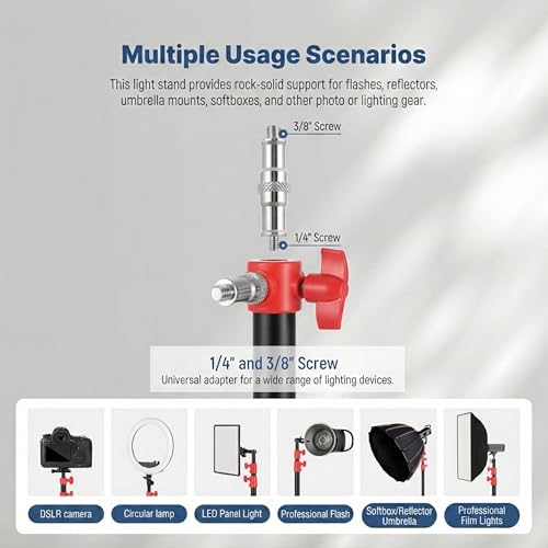 SH Light Stand Photography, 9.1ft/280cm Air Cushioned Studio Light Stand, Heavy Duty Metal Photo Video Tripod Stand with 1/4" to 3/8" Screw for Strobe, Camera, Ring Light, Softbox, Max Load 22lb/10kg - color: Red