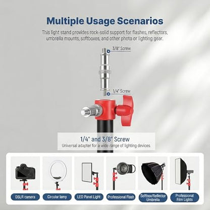 SH Light Stand Photography, 9.1ft/280cm Air Cushioned Studio Light Stand, Heavy Duty Metal Photo Video Tripod Stand with 1/4" to 3/8" Screw for Strobe, Camera, Ring Light, Softbox, Max Load 22lb/10kg - color: Red