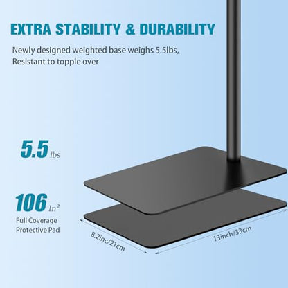 BILIONE Microphone Stand with Weighted Base, Mic Floor Stand Boom Arm with Mic Accessory Tray, Microphone Clip Holder, 3/8" to 5/8" Screw Adapter, Cable Ties