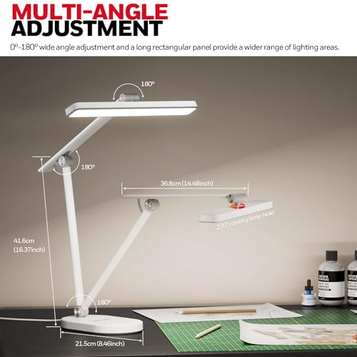 Honeywell Desk Lamp for Home Office, H4 Sunturalux™ Eye-Caring LED Desk Light, 700LM Dimmable Desk Lamp with Timer, Adjustable Desk Reading Light, Touch Auto Dimming Table Lamp for Study, Bedroom - color: White