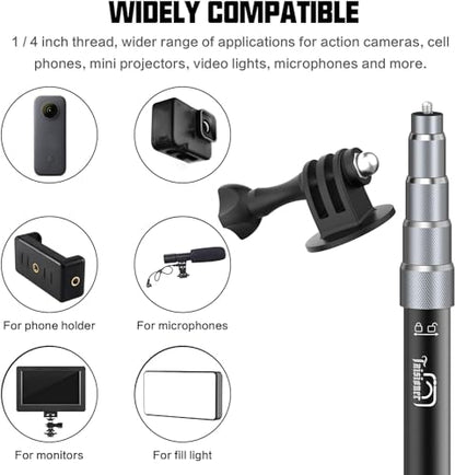 Taisioner Aluminum Alloy Motorcycle Handlebar Mount Double Clamp Locking Anti-Fall, 47" Invisible Selfie Stick for Insta360 X5/X4/X3/X2/ONE RS/GO 2/3 Hero 13-7 DJI Camera