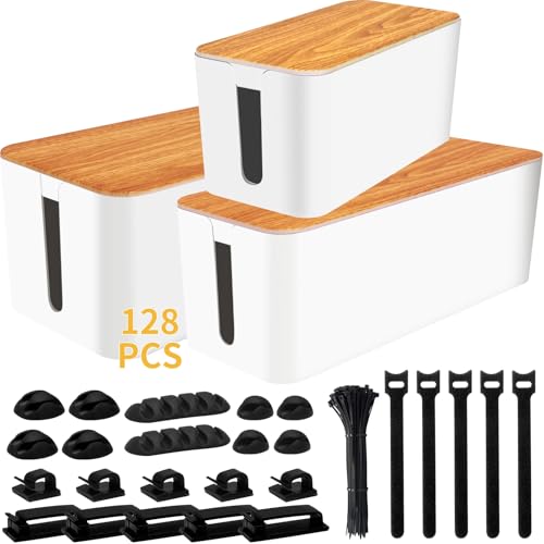 YUANYE Cable Management Box Cable Management Kit for Power Strip to Hide Wires,Cord Organizer Boxes,Safe ABS Material Wire Organizer of Cable Clips Sleeve for Home & Office,3Pack-128PCS/White - color: White