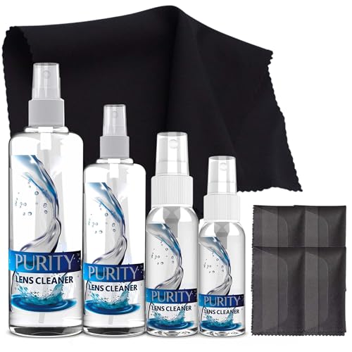 Purity Eyeglass Cleaner Family Pack - Multi-Size Lens Cleaner Kit - 1x1oz, 1x2oz, 1x4oz, 1x8oz Bottles + 4 Premium Microfiber Cloths - Safe for All Lenses, Eyeglasses, & Screens - Streak-Free Formula - style: 8 Piece Set - (1oz + 2oz + 4oz + 8oz Lens Spra
