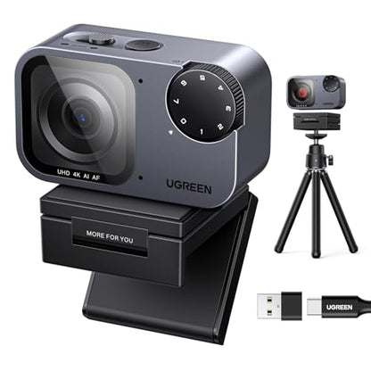 UGREEN FineCam Pro 4K Webcam with 1/2" Sensor for PC/Mac | AI Noise-Canceling Mic, Gesture Control, Face AE, PDAF, for Streaming, Conference, OBS Zoom, Switch 2, Privacy Cover & Tripod