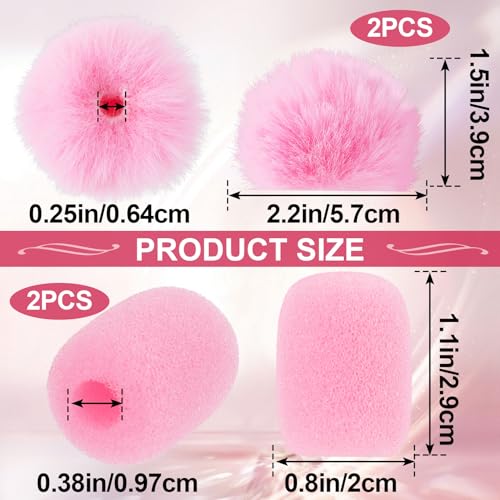 PAGOW 4 Pcs Mini Pink Foam Microphone Windscreens ＆ Furry Cover, High Density Mic Headset Cover, Lapel Microphone Windscreen for Lavalier Microphones Noise Reduction (2pcs Foam + 2pcs Furry) - color: Pink,Foam(2pcs),Furry(2pcs)