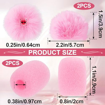 PAGOW 4 Pcs Mini Pink Foam Microphone Windscreens ＆ Furry Cover, High Density Mic Headset Cover, Lapel Microphone Windscreen for Lavalier Microphones Noise Reduction (2pcs Foam + 2pcs Furry) - color: Pink,Foam(2pcs),Furry(2pcs)