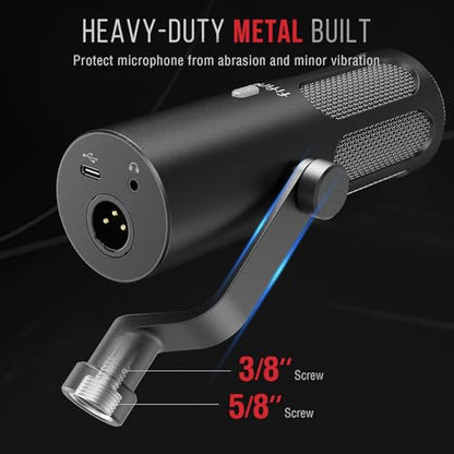 FIFINE XLR/USB Podcast Dynamic Microphone for Streaming, Studio XLR Microphone, PC Streamer Mic All Metal with Mute Button, Headphone Jack, for Vocal Voice Over Music Recording-AmpliTank Tank3