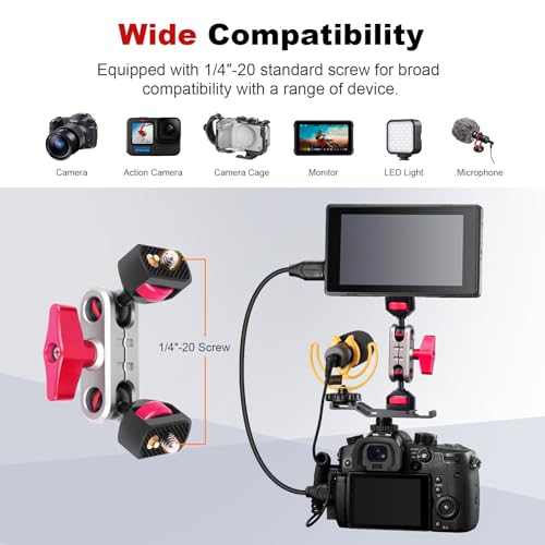 cametv Camera Magic Arm with Dual Ball Head & 1/4" Screws, Aluminum Magic Arm Camera Mount 360° Rotation for Monitor/LED Light/Microphone/Cage/Tripod (64005) - style: Double Head