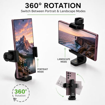 KobraTech iPhone Tripod Mount Adapter - Fits Any Smartphone - Includes Bluetooth Remote Shutter - UniMount 360 Universal Phone Holder for Tripod - size: Standard