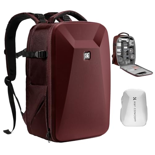 K&F CONCEPT Camera Backpack,Hardshell Photography DSLR Camera Bag with 15-15.6 Inch Laptop Compartment Hard Shell Camera Case Compatible with Canon/Nikon/Sony/DJI Mavic Drone - color: Red