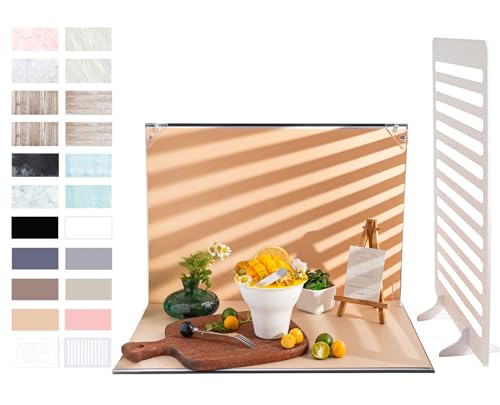 Tabletop Photo Background Kit for Small Product Photography, 10 Pcs 20 Patterns Backdrop Papers with Blind & Grid Shadow Props, 16.5 x 11.7 in for Food, Jewelry, Beauty & UGC Photos