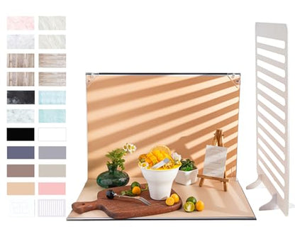 Tabletop Photo Background Kit for Small Product Photography, 10 Pcs 20 Patterns Backdrop Papers with Blind & Grid Shadow Props, 16.5 x 11.7 in for Food, Jewelry, Beauty & UGC Photos